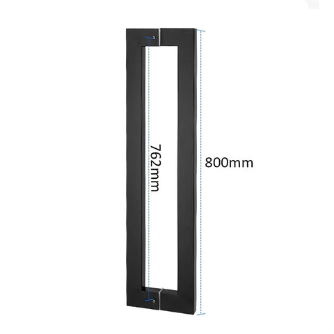 Heavy Duty Stainless Steel Square Tube Glass Door Handle Matte Black Sliding Door Handle For Bathroom Shower 762mm x 800mm