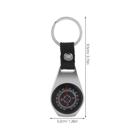 Mini Zinc Alloy Compass Keychain Set For Outdoor Adventures with key ring, 9.5cm length, 3.2cm width, durable zinc alloy.