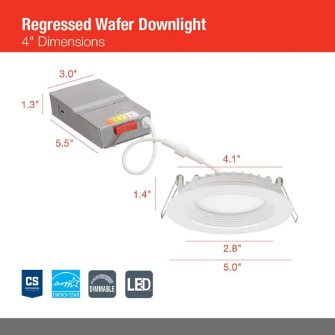 Top Shelf 4 Inch Round Led Recessed Ceiling Light With Fast Tuning, No Sweat Retrofit Install, Slim Wafer Design For Crisp Glow And Smooth Modern Flair, Spot White Trim