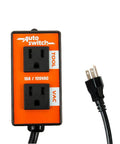 Front view of O'SKOOL automatic vacuum switch with orange faceplate and two 15A/120VAC outlets labeled TOOL and VAC.