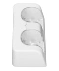 Top view of Noiseless Remote Battery Charger Dual Dock For Consoles With Convenient Power Connection in white ABS material.