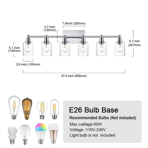 Diagram of Dope Three Light Vanity Fixture in Brushed Nickel Finish with Clear Glass Cylinder Shades for bathroom lighting.