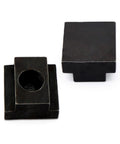 Pro Grade T Slot Nuts With Classic Black Oxide Finish Half Inch Thirteen Thread Fits Five Eighths Inch Table Slots Case Hardened 1018 Steel Four Pack showing two nuts with a black finish.