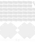 Top view of 100 Waterproof PVC White Shipping Tags With Lanyard ID Cards for easy labeling and tagging in bulk pack.