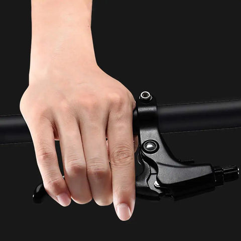 1 Pair Universal Aluminum Bicycle Brake Levers For Mountain Road Folding Bikes 22 Mm Clamp Diameter Lightweight Durable Replacement Parts Built To Last For Everyday City And Trail Rides, hand holding brake lever on bike handlebar.