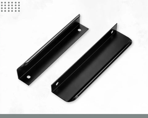 Distinctive Style Black Cabinet Handles Set, 5.9-Inch Aluminum Finger Pulls, 5-Inch Center-To-Center, Includes 20 Screws, Slick Low-Profile Modern Pulls for Cabinets and Dressers, Dope Home Kitchen Upgrade showing two sleek handles on white background