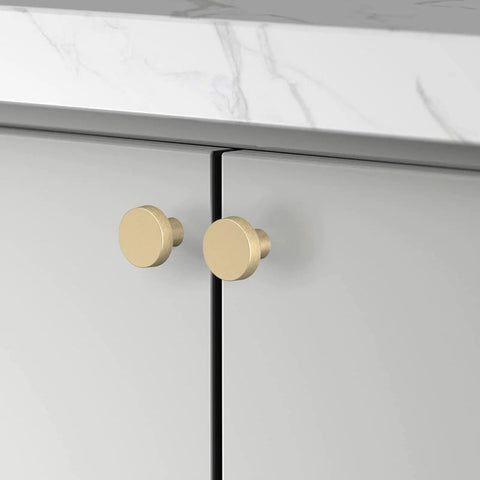 10 Pack Brushed Gold Round Cabinet Knobs For Kitchen Cabinets And Dressers, 1.2 Inch Diameter, Zinc Alloy Hardware on cabinet