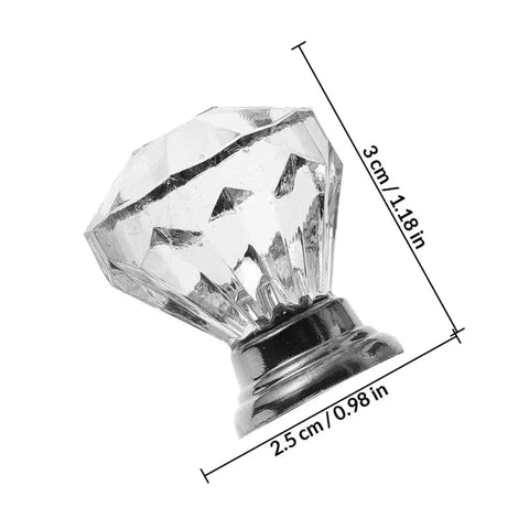 Crystal Acrylic Cabinet Knobs With Silver Base, 10 Pack Modern Drawer Pulls for chic shine, size marked, angled view