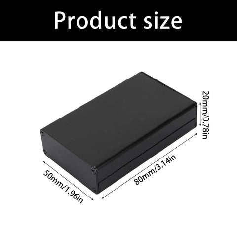 Heavy Duty 80x50x20mm Aluminum Electrical Project Case With Lightweight Metal Cover showing size dimensions for DIY electronics.