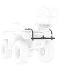 ATV Seeder With 125 Lb Hopper And Universal Mounting System For Easy Fit attached to an ATV shown in side view, designed for land management.