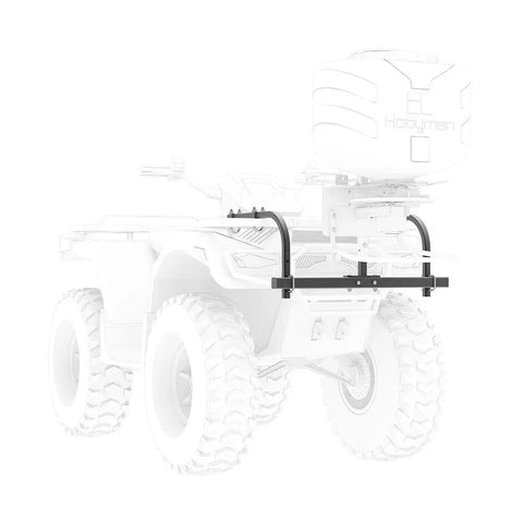 ATV Seeder With 125 Lb Hopper And Universal Mounting System For Easy Fit attached to an ATV shown in side view, designed for land management.