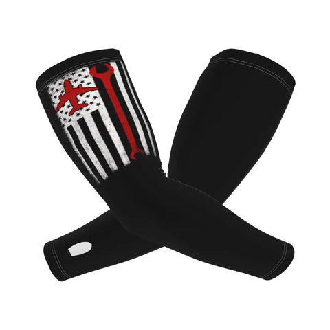 US Flag Airplane Wrench Cooling Arm Sleeves Ice Silk Sun Guard For Aviation Mechanics with black wrap and protective design.