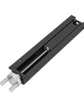Slick Woodworking Bench Tail Vise With Quick-Shift Inertial Clamping Mechanism, aluminum frame and stainless steel screw close-up.