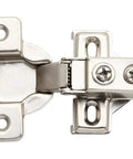 Two Pack Soft Close Cabinet Hinges For Face Frame Cabinets Half Inch Overlay Short Arm 95 Degree Opening Brushed Nickel Finish Includes Mounting Screws close-up