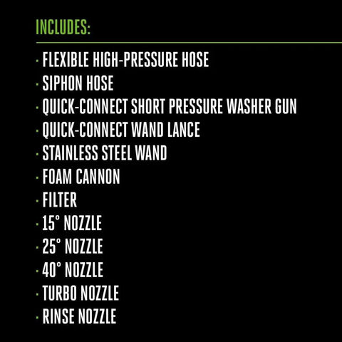 Dual 56V Battery Electric Pressure Washer With 3200 Psi Turbo Power And 2.0 Gpm Beast Mode Cleaning accessories list