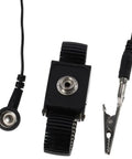 Extendable ESD Wrist Strap With Alligator Clip Grounding Wristband, black, 1.8M PU material, detachable components visible