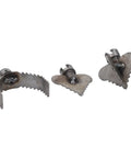 Three iron-plated drain auger heads from Heavy Duty Six Piece Drain Auger Kit Mounts To Standard Electric Drill.
