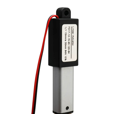 12V Mini Electric Linear Actuator With 1.2 Inch Stroke, 0.6 Inch Per Second Speed, 60N Load, IP54 Waterproof, front view