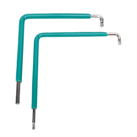 Top Tier Heavy Duty Window And Door Adjustment Tool Set With 59CrV4 Steel Hex Wrenches Plus T15 Star Key And 4mm Ball Head Bit; two teal L-keys
