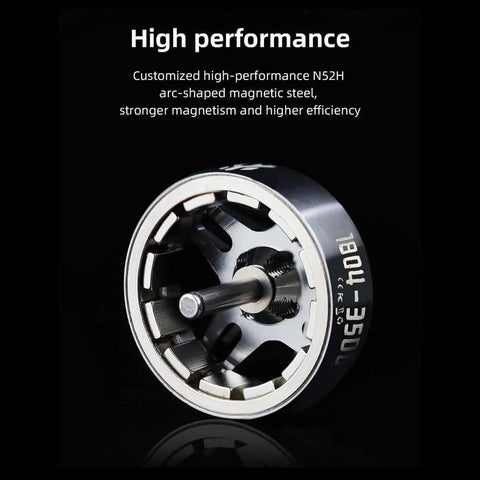 Focus view of Specter 1804-3500KV 4S Brushless Motor with anodized rotor and N52H magnetic steel for FPV freestyle drones.