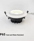 4 Inch Gimbal LED Recessed Light With 360 Degree And 90 Degree Adjustable Directional Ceiling Fixture 5CCT Dimmable 2700K To 5000K Retrofit Eyeball Can Light For Kitchen Studio Gallery And Office 6 Pack showing IP65 water resistance