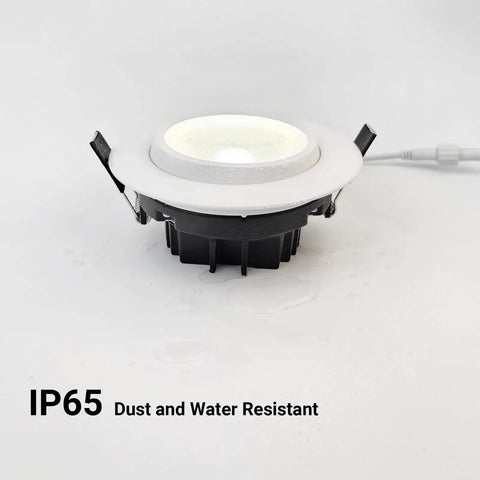 4 Inch Gimbal LED Recessed Light With 360 Degree And 90 Degree Adjustable Directional Ceiling Fixture 5CCT Dimmable 2700K To 5000K Retrofit Eyeball Can Light For Kitchen Studio Gallery And Office 6 Pack showing IP65 water resistance