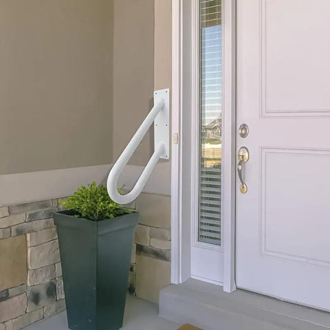 Solid Hold Wall Mount Handrail For Outdoor Steps With Non Slip Grip Safety Railing Takes Four Hundred Pounds built into porch entryway.