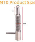M10 Stainless Steel Retractable Indexing Plunger Pin with dimensions, used for garage rigging and precision clamping tasks.