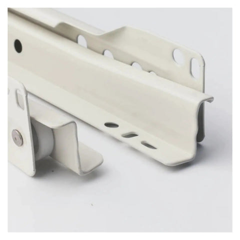 Heavy Duty Rock Solid Cold Rolled Steel Drawer Slides Two Section Soft Close Cabinet Hardware For Kitchen Furniture Super Smooth Glide No Fuss Install 35 Cm close-up of two section drawer slides with a soft close mechanism.