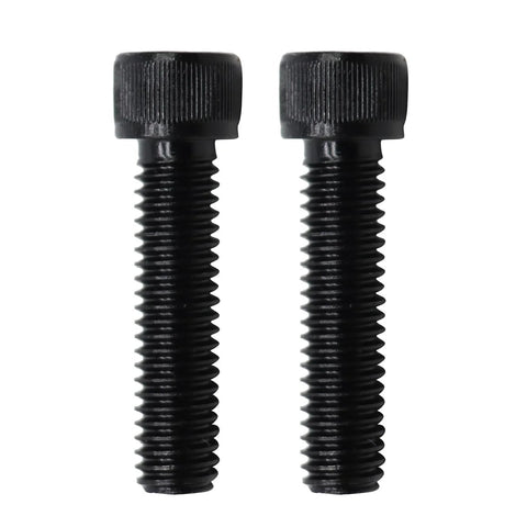 Two black thumb screws with knurled heads and fully threaded shanks