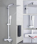 Built Tough Modern Bathroom Rainfall Shower Kit And Tub Faucet Set With Solid Lead Free Brass Chrome Waterfall Mixer Top Tier Fixtures For A No Fuss Home Upgrade, showcasing large rainfall showerhead and handheld sprayer.