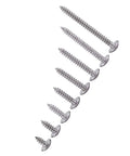 M3 Self Tapping Screws Set, 200 Pieces, 304 Stainless Steel, Truss Head screws in various lengths, 8 sizes for woodworking and repairs.