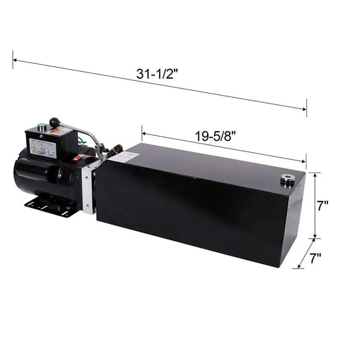 Stanss Single Acting Hydraulic Power Unit 14 Quart Steel Pump with dimensions 31.5" x 19.625" x 7" for dump trailers and equipment.