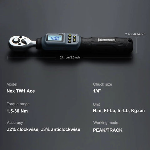 Digital Torque Wrench One Quarter Inch Drive With Buzzer And LED Indicator, Pro-Grade Accuracy 1.1-22.1 Ft-Lbs And 1.5-30 Nm, Quick-Swap Socket Head, Electronic Wrench Kit With Bits And Sockets For Bikes, Motorcycles, And Gunsmithing, 1/4 inch