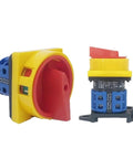 Two-Stage Rotary Cam Switch For DIN Rail Mount, 25A 48x48mm Padlockable Isolator in safety red and yellow, CA10 model