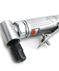 Professional Grade Rock Solid 90 Degree Pneumatic Die Grinder Kit High Speed Air Powered Angle Tool Compact Design showing chrome casing and head.