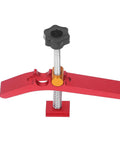 Must-Have Adjustable T-Track Hold Down Clamp For Your Workbench Shop Gear, red aluminum clamp with tool-free locking action.