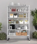 Rock Solid Heavy Duty Wire Shelving Rack With Six Sturdy Steel Shelves For Garage Organization And Storing Bulky Gear White Finish with kitchen items