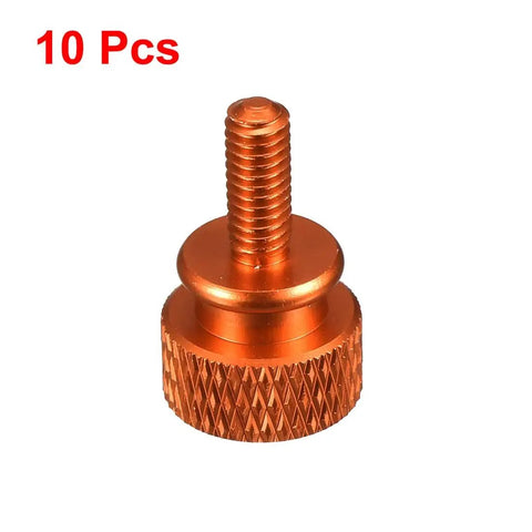 Orange M4 x 10mm Shoulder Knurled Thumb Screws Pack Of 10 For PC Case Or Computer Cabinet, Aluminum Alloy Hand Tighten, Close-up View