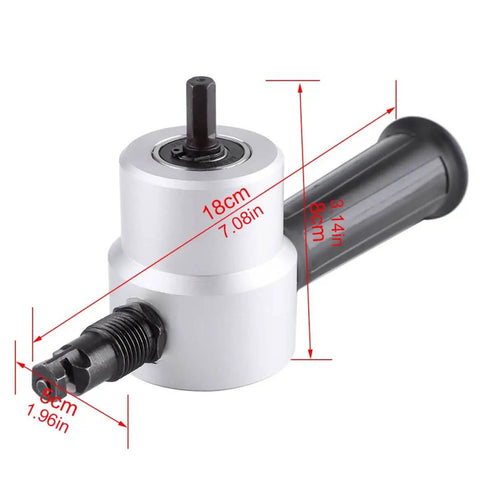 Power Drill Nibbler Attachment For Metal Sheets With Double Blade, 360 Degree Adjustable Head, side view with dimensions