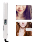 Ultrasonic Infrared Hair Straightener With LCD Display And 360 Degree Swivel Cord For At Home Hair Treatment shown with hair result