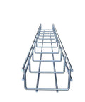 Heavy Duty Electro Zinc Plated Wire Mesh Cable Tray In Sleek Silver Steel Slick Finish For Zero Hassle Organization Corrosion Resistant And Built Like A Tank Straight Up Reliable Includes Eight Pack Measuring 3.94 X 1.97 X 118.12 Inches, viewed from above showing multiple sections.