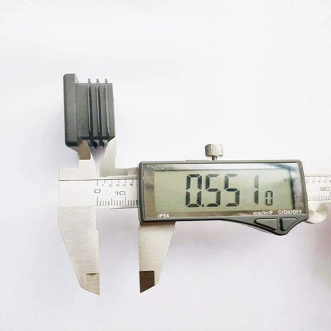 Digital caliper measuring 8 Pack 1 1/2 Inch Square Black Plastic End Caps For Square Tubing And Furniture Finishing Plugs