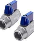 One Half Inch Mini Ball Valve Stainless Steel 316 Female To Male NPT Thread Shut-Off Valve Pack Of 2 with blue handles
