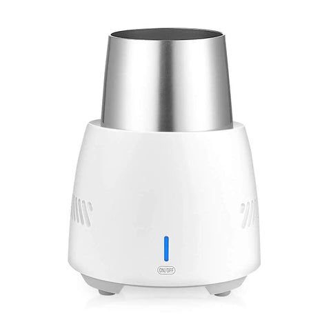 Portable Car Cup Beverage Cooler With Electric Adapter And 350ML Mug 24 Hour Semiconductor Fridge shown front view.