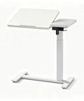 Stylish Electric Height Adjustable Mobile Overbed Side Table With Quiet Lifting Motor, Digital LED Display, Hidden Rolling Wheels, And Sleek Design For Ultimate Comfort And Versatile Usage In Any Bedroom Or Home Office Setup Today, shown in white finish.