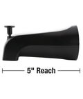 Matte Black Diverter Tub Spout 11079 Replacement For Worn Out Tub Faucet, side view showing 5-inch reach and finish.