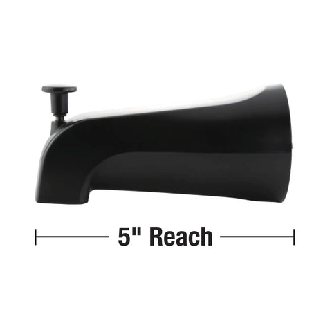 Matte Black Diverter Tub Spout 11079 Replacement For Worn Out Tub Faucet, side view showing 5-inch reach and finish.
