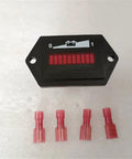 Heavy Duty 12 Volt Battery Gauge Indicator With Led Capacity Monitor For Golf Carts Electric Forklifts And Curtis Vehicles showing LED display and connectors.