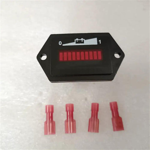Heavy Duty 12 Volt Battery Gauge Indicator With Led Capacity Monitor For Golf Carts Electric Forklifts And Curtis Vehicles showing LED display and connectors.